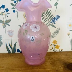 Vintage Fenton Pink Floral Glass Vase